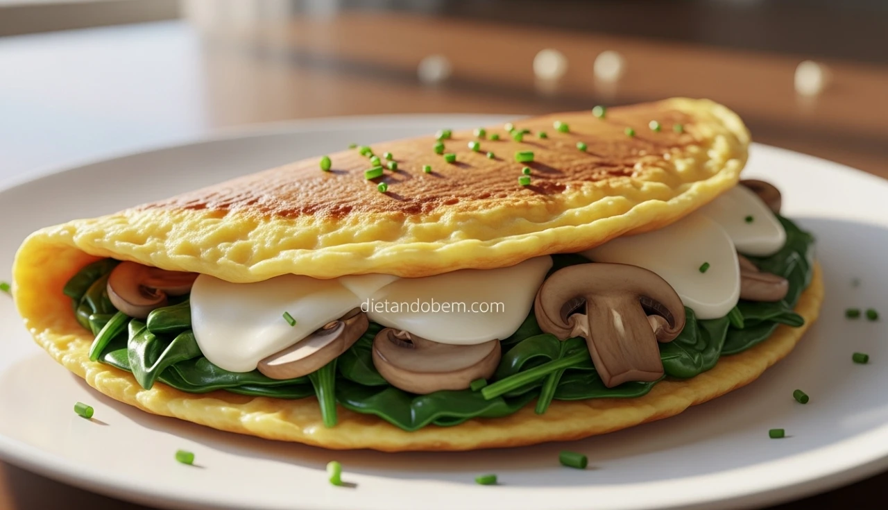 Omelete de Espinafre com Queijo e Cogumelos