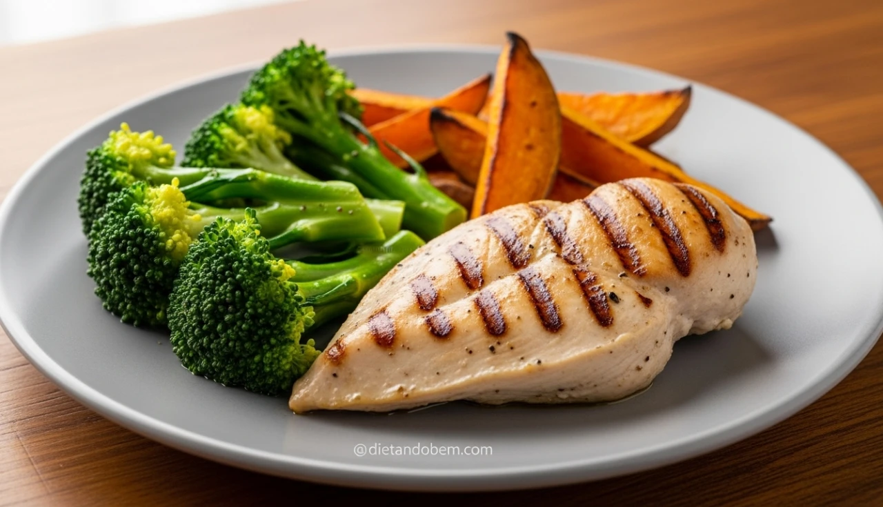 Frango Grelhado com Batata-Doce e Brócolis