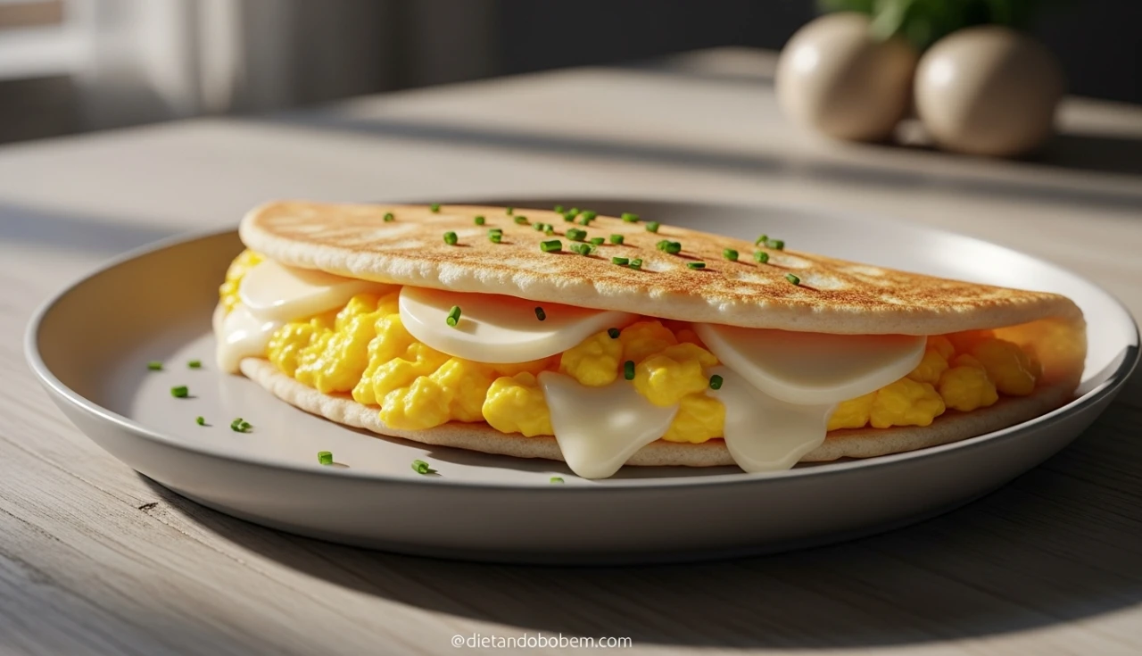 Tapioca com Ovo Mexido e Queijo Branco
