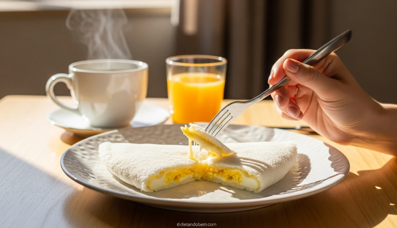 Tapioca com Ovo Mexido e Queijo Branco