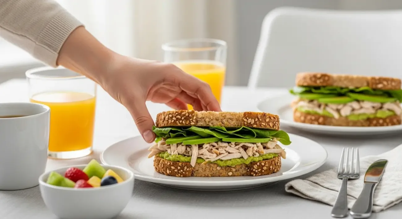 Pão Integral com Frango Desfiado e Abacate: Energia e Sabor Pré-Treino