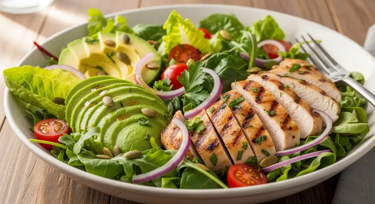 Salada com Abacate e Frango Grelhado